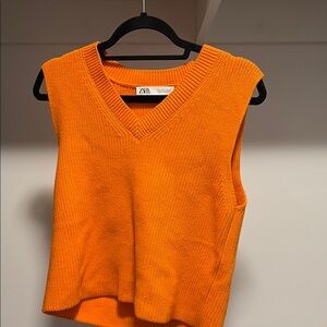 Zara Bright Orange Sleeveless Knit Top